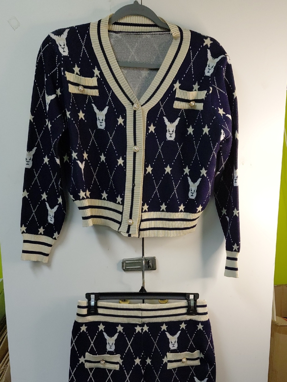 Navy & Cream Pearl-Button Knit Cardigan - Women's Sweater
